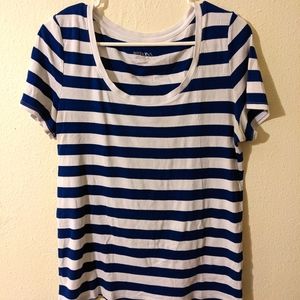 Women's Merona Size XL White & Blue Striped Short Sleeve T Shirt